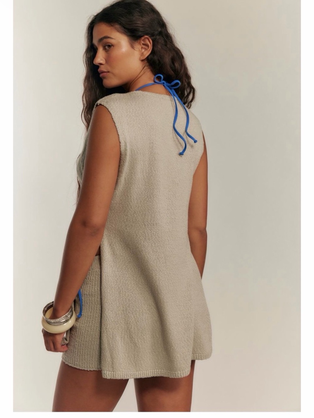 Sleeveless Knit Tunic Top in Beige - Women's